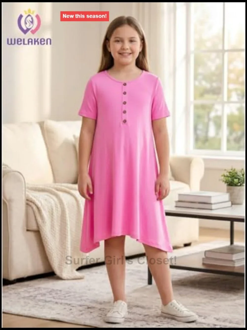 Girls Flowy Swing A-Line Dress, Soft Knit Short Sleeve Casual Summer Dress with